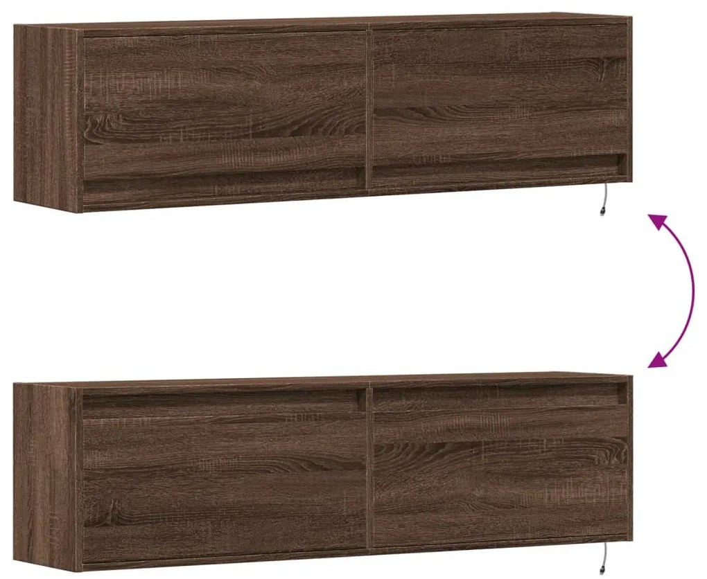 Móvel de parede p/ TV luzes LED 140x31x38 cm carvalho castanho