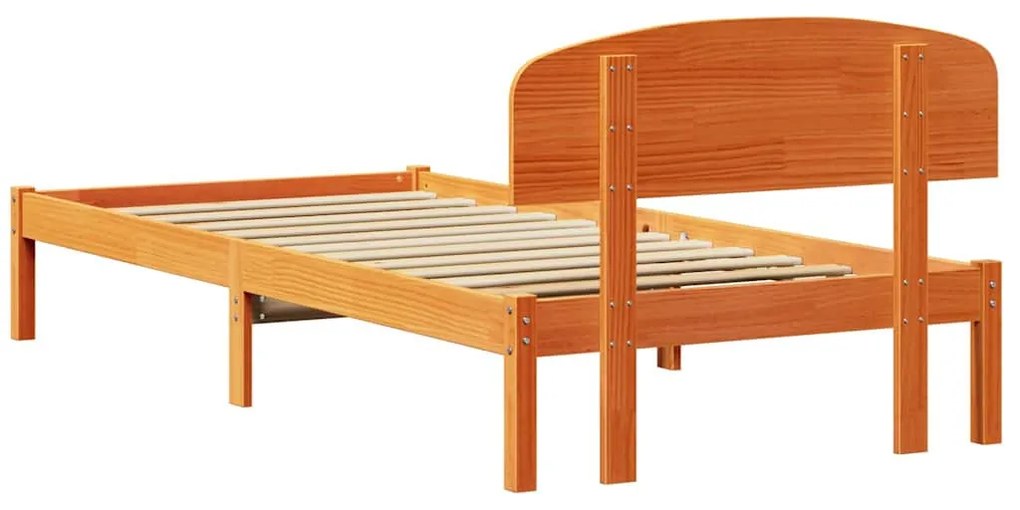Estrado de Cama com Cabeceira Castanho 80x200 cm Madeira Maciça de Pin