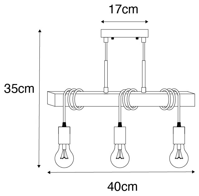 Candeeiro suspenso industrial madeira aço 3 luzes - GALLOW Industrial