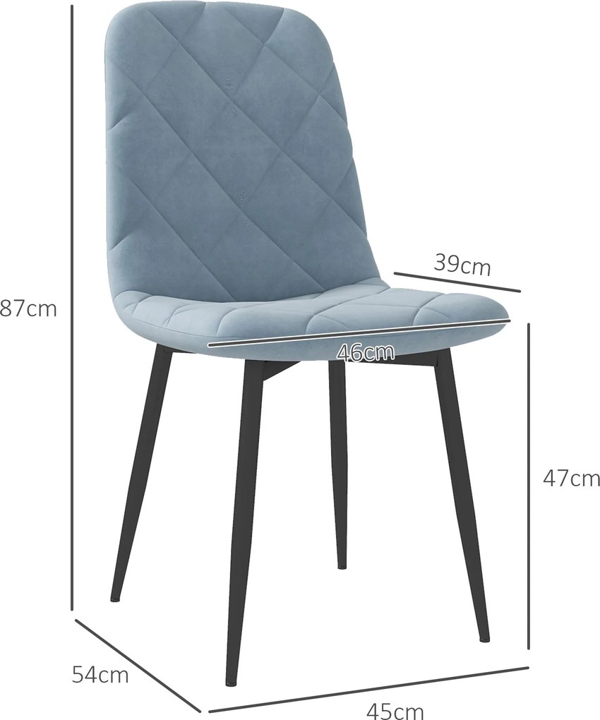 Conjunto de 4 Cadeiras de Jantar Modernas Cadeiras de Cozinha Estofadas em Veludo com Pés de Aço 45x54x87 cm Azul Claro
