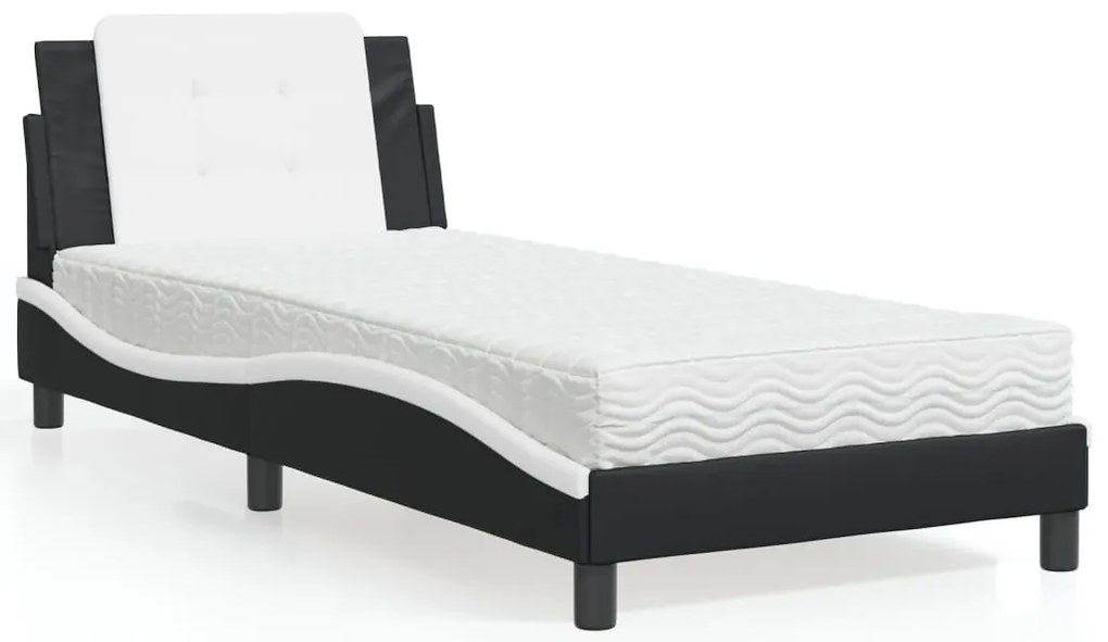 Cama com colchão 100x200 cm couro artificial preto e branco