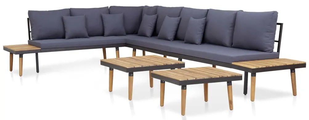 7 lugares conjunto lounge jardim + almofadões acácia castanho