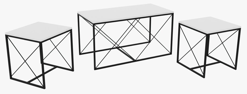 Conjunto de Mesas de Centro Defne – Branco e Preto – Medidas: 100x52x5