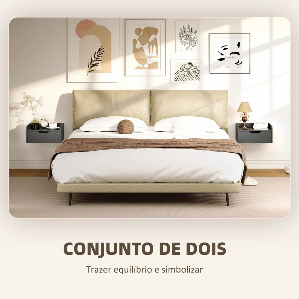 Conjunto de 2 Mesas de Cabeceira de Parede Flutuantes com 1 Gaveta para Quarto 40x30x19,5 cm Preto