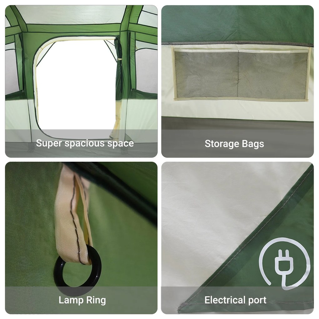 Tenda Familiar vidaXL com Janelas Cúpula Verde para 10 Pessoas Imperme