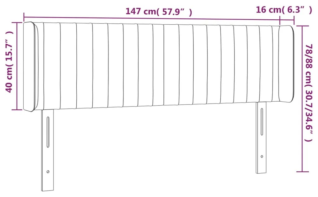 Cabeceira de cama c/ abas tecido 147x16x78/88cm cinzento-escuro