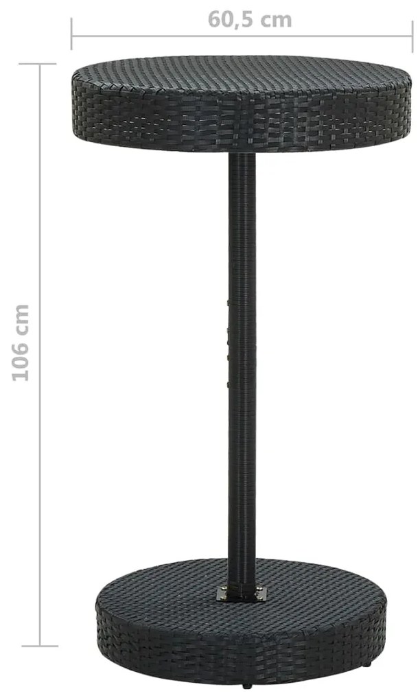 3 pcs conjunto bar de jardim com almofadões vime PE preto