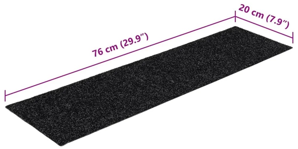 Tapetes de escada adesivos retangulares 15 pcs 76x20 cm preto