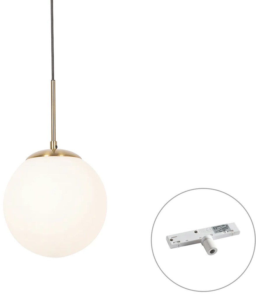 Candeeiro suspenso Art Déco dourado com vidro opalino incl. adaptador de calha branco monofásico - Slimline Flore