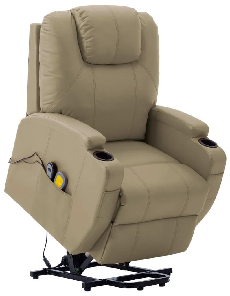 vidaXL Poltrona de massagens elevatória couro artificial cappuccino