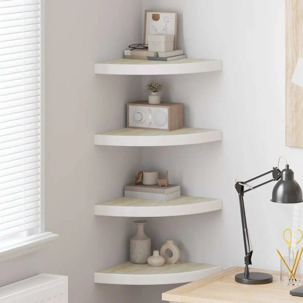 Prateleiras canto parede 4 pcs 35x35x3,8 cm MDF carvalho/branco