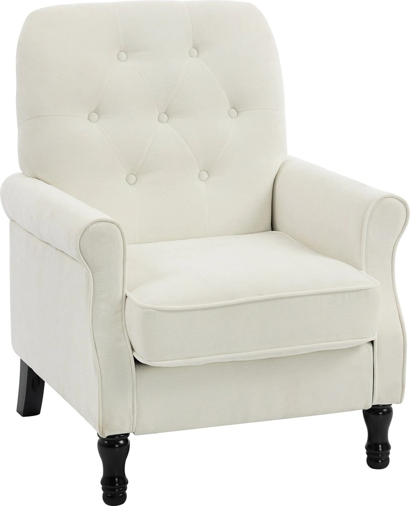 Sofá Individual Estofado em Linho Assento Acolchoado Espesso Encosto Capitonê Pés de Madeira Maciça Creme