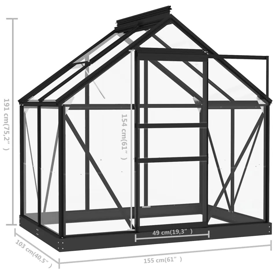 Estufa 155x103x191 cm alumínio e vidro antracite