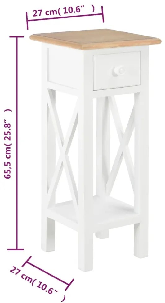 Mesa lateral 27x27x65,5 cm madeira branco