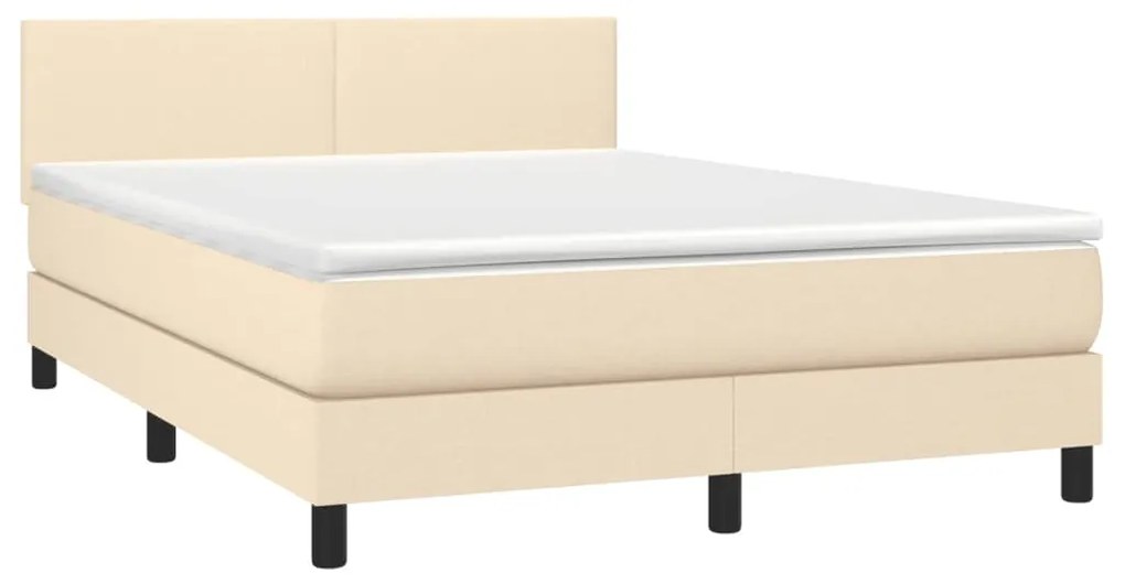 Cama box spring c/ colchão e LED 140x190 cm tecido cor creme