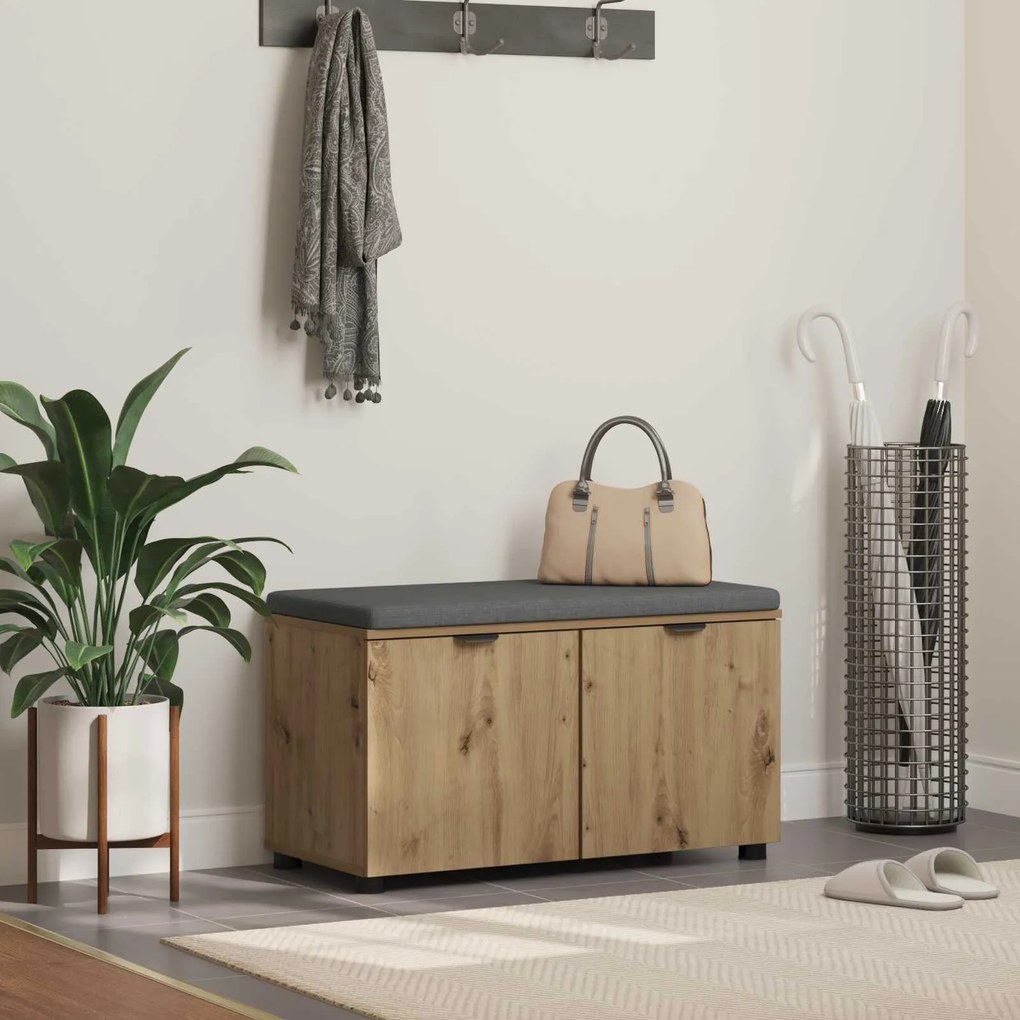 vidaXL Banco de Hall com almofada Carvalho Artesanal 80 x 38 x 46 cm