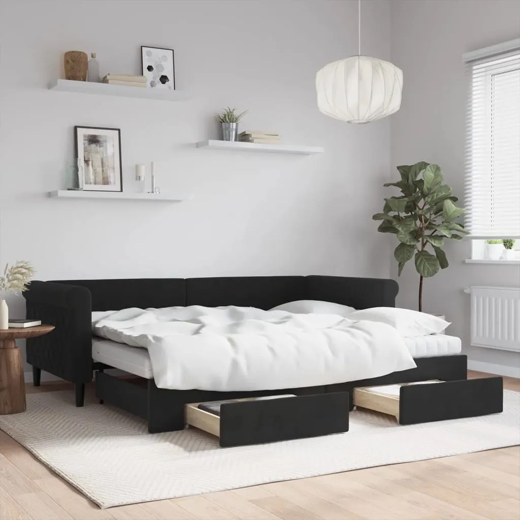 vidaXL Sofá-cama com gavetão e gavetas 90x200 cm veludo preto