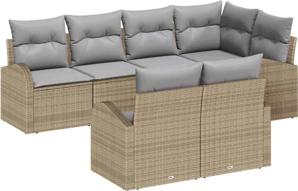 vidaXL Conjunto de Sofá de Jardim 7 pcs Bege e Cinza Claro vime PE