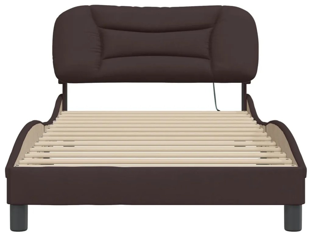 Estrutura de cama sem colchão 100x200 cm tecido castanho-escuro