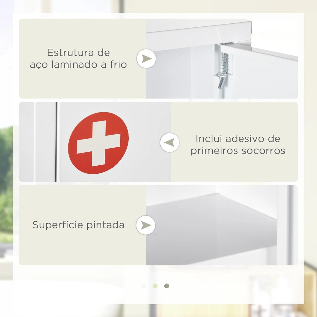 Armário de Parede de Aço para Medicamentos de 3 Níveis com Fechadura e 2 Chaves para Casa de Banho 40x15x53,5 cm Branco