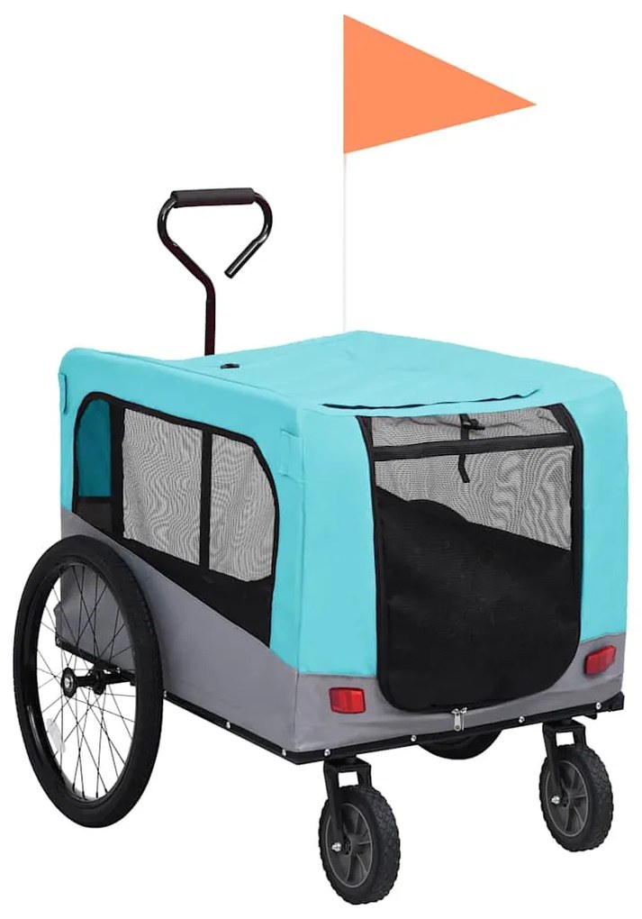 vidaXL Reboque bicicletas/carrinho para animais 2-em-1 azul/cinza
