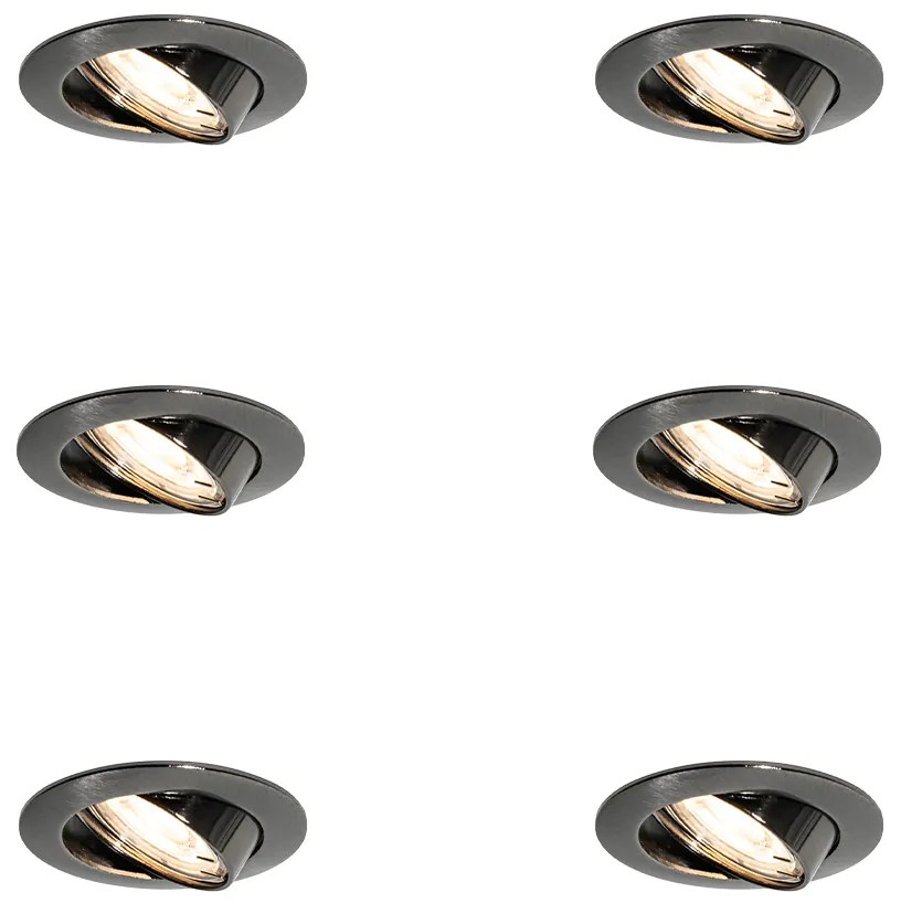 Conjunto de 6 Focos Embutidos Modernos Gunmetal GU10 Redondos de 50mm Inclináveis - Edu