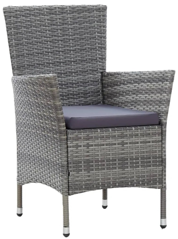 7 pcs conjunto jantar exterior com almofadões vime PE cinzento