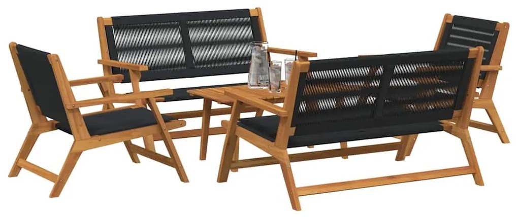 Cadeiras de Jardim com Mesa 5 pcs Preto Madeira Maciça de Acácia