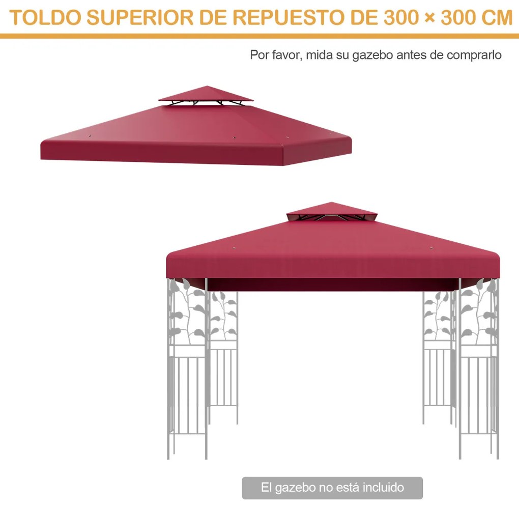 Toldo substituição para pérgula duplo 300 x 300 cm Poliéster Pátio Pavilhão Toldo com fivelas de alumínio Vermelho