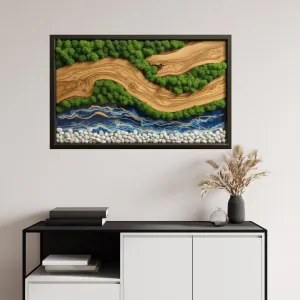 Autocolante retangular Musgo - Praia e Azul Epoxy com Pedras Brancas