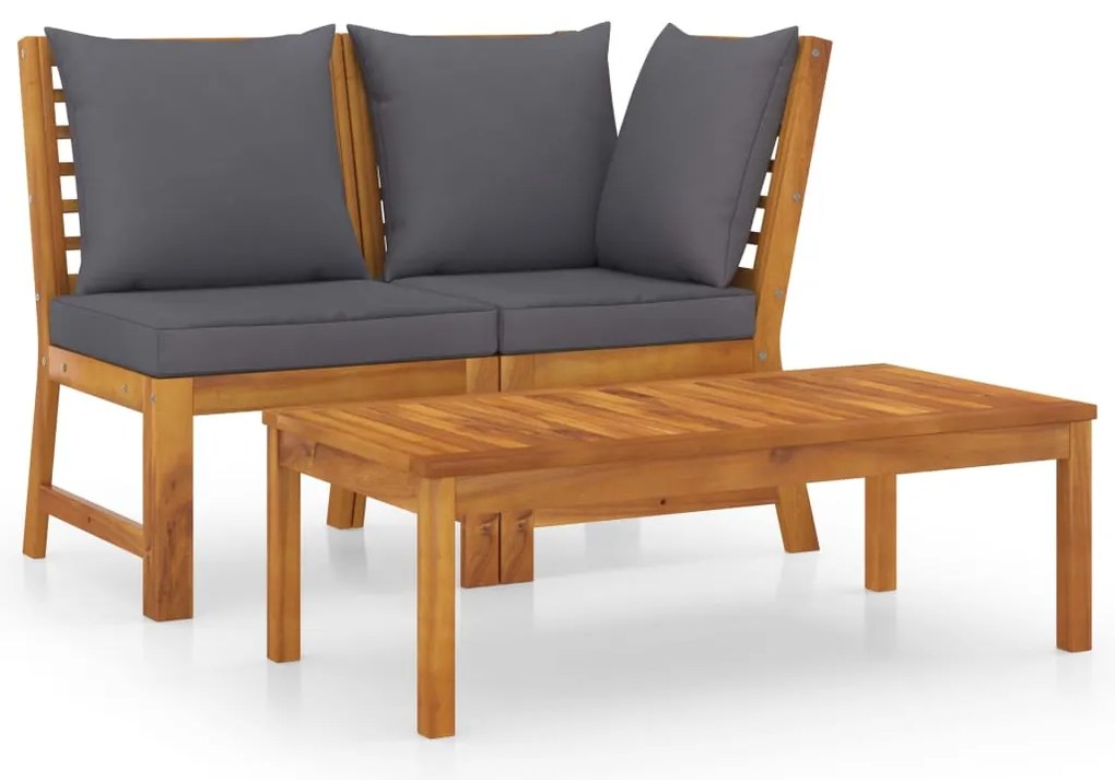 3 pcs conjunto lounge jardim c/ almofadões cinza-escuro acácia