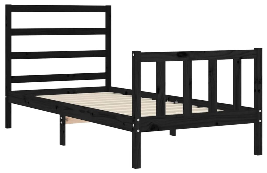 Estrutura de cama com cabeceira 100x200 cm madeira maciça preto