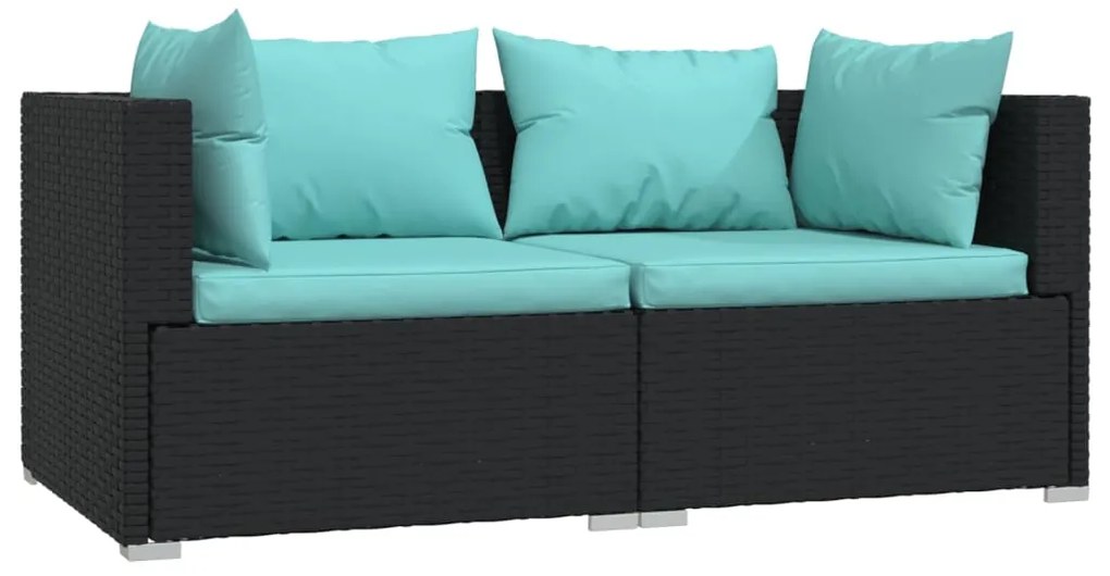 3 pcs conjunto lounge de jardim c/ almofadões vime PE preto