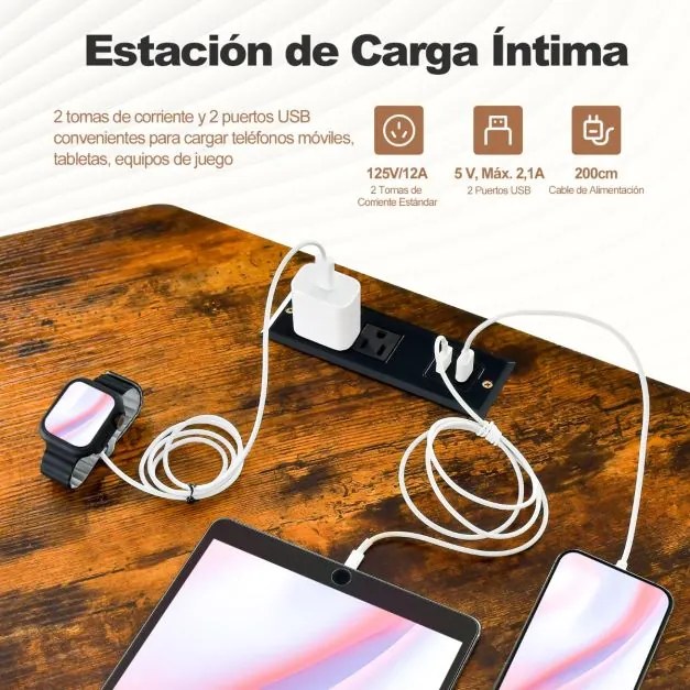 Secretária em forma de L com tomada eléctrica Suporte para CPU de 168 cm e estrutura metálica robusta para o escritório Castanho