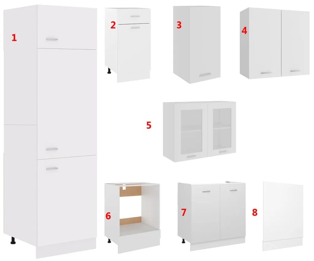 8 pcs conjunto armários de cozinha contraplacado branco