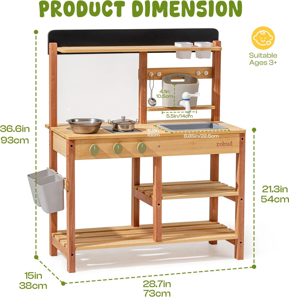 Cozinha de brincar para crianças para exterior 93 x 73 x 38 cm Caramelo