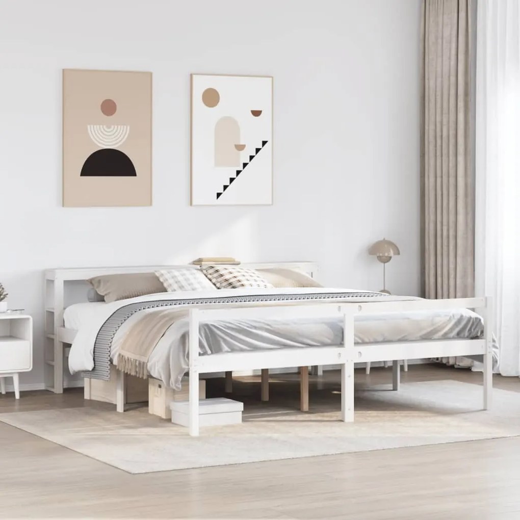 vidaXL Cama para idosos com cabeceira 200x200 cm pinho maciço branco