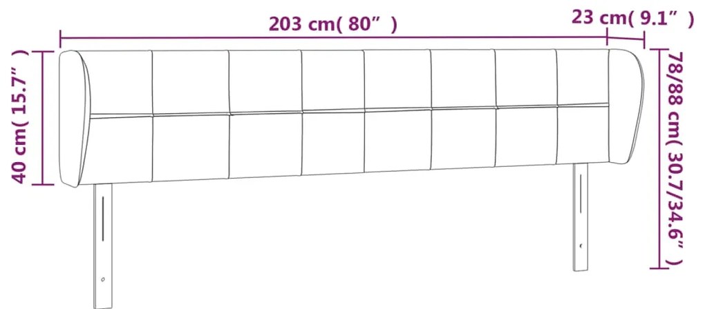 Cabeceira de cama c/ abas veludo 203x23x78/88cm cinzento-escuro
