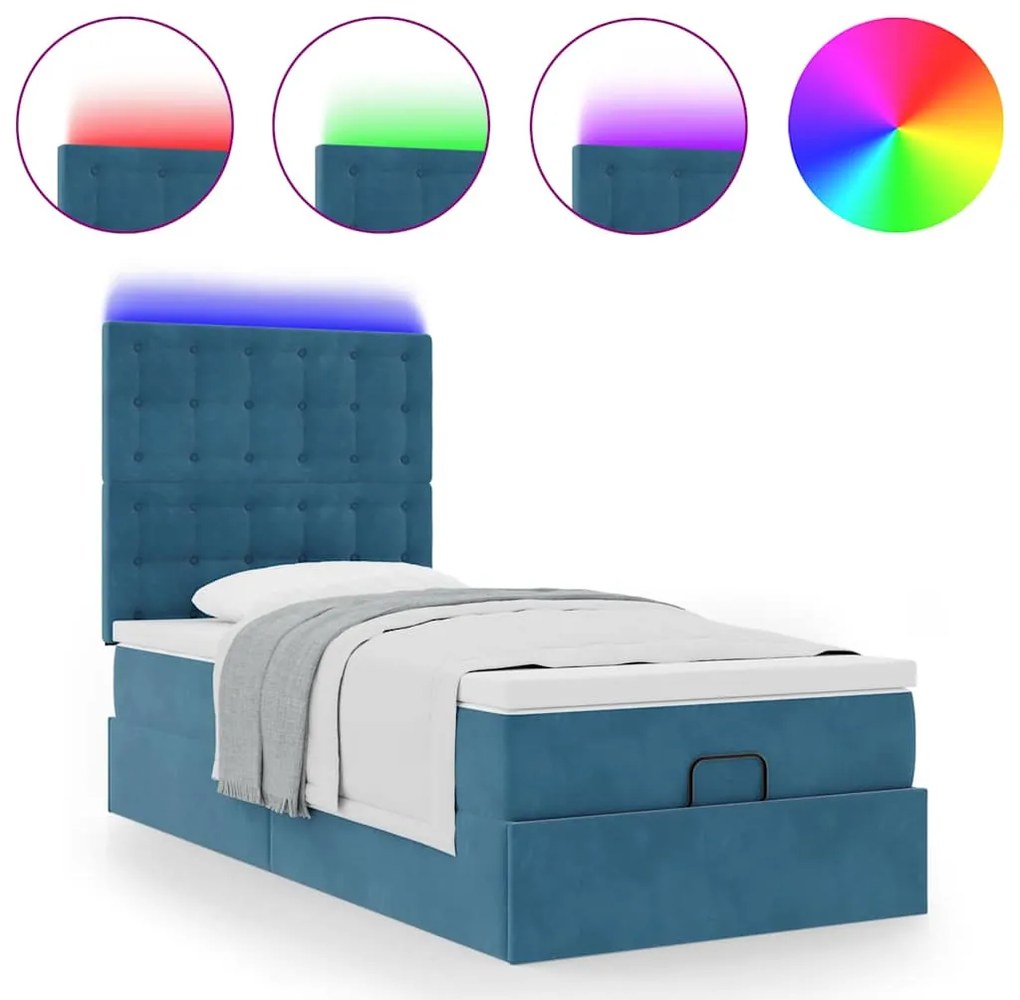 Estrutura de cama otomana com colchões azul escuro Veludo