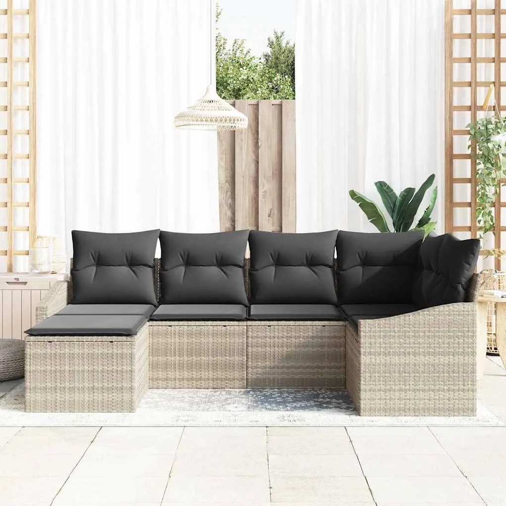 Conjunto de Sofá de Jardim com 6 Peças e Almofadas Cinza Claro em Poly