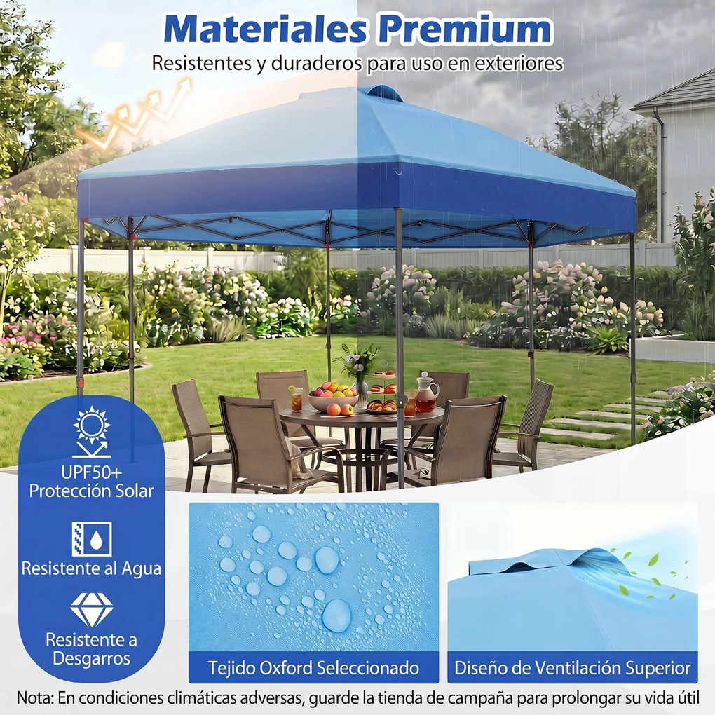 Tenda Dobrável de Jardim Hexagonal, 361,5 x 361,5 x 265 cm, Altura Regulável, Azul