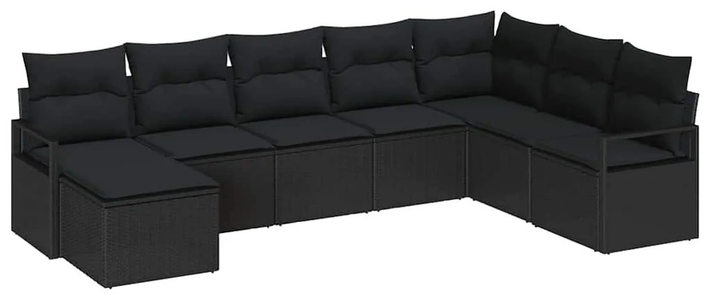 Conjunto de Sofá de Jardim de 8 Peças com Almofadas Preto Rattan