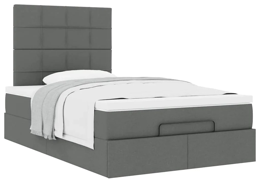 Estrutura cama otomana colchão 120x200cm tecido cinzento escuro