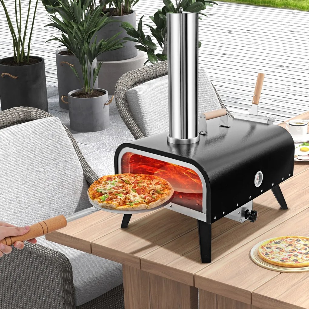 Forno de pizza portátil com pedra para pizza de 30 cm Fogão de pizza multiusos a pellets, carvão de madeira 75 x 42 x 70 cm