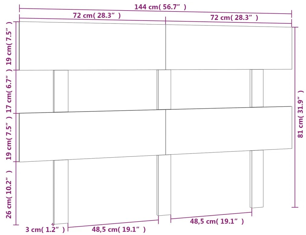 Cabeceira de cama 144x3x81 cm pinho maciço cinzento