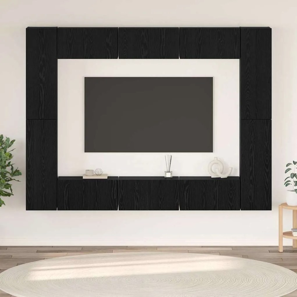 vidaXL Conjunto de móvel de TV Montado na parede 10 pcs Carvalho preto