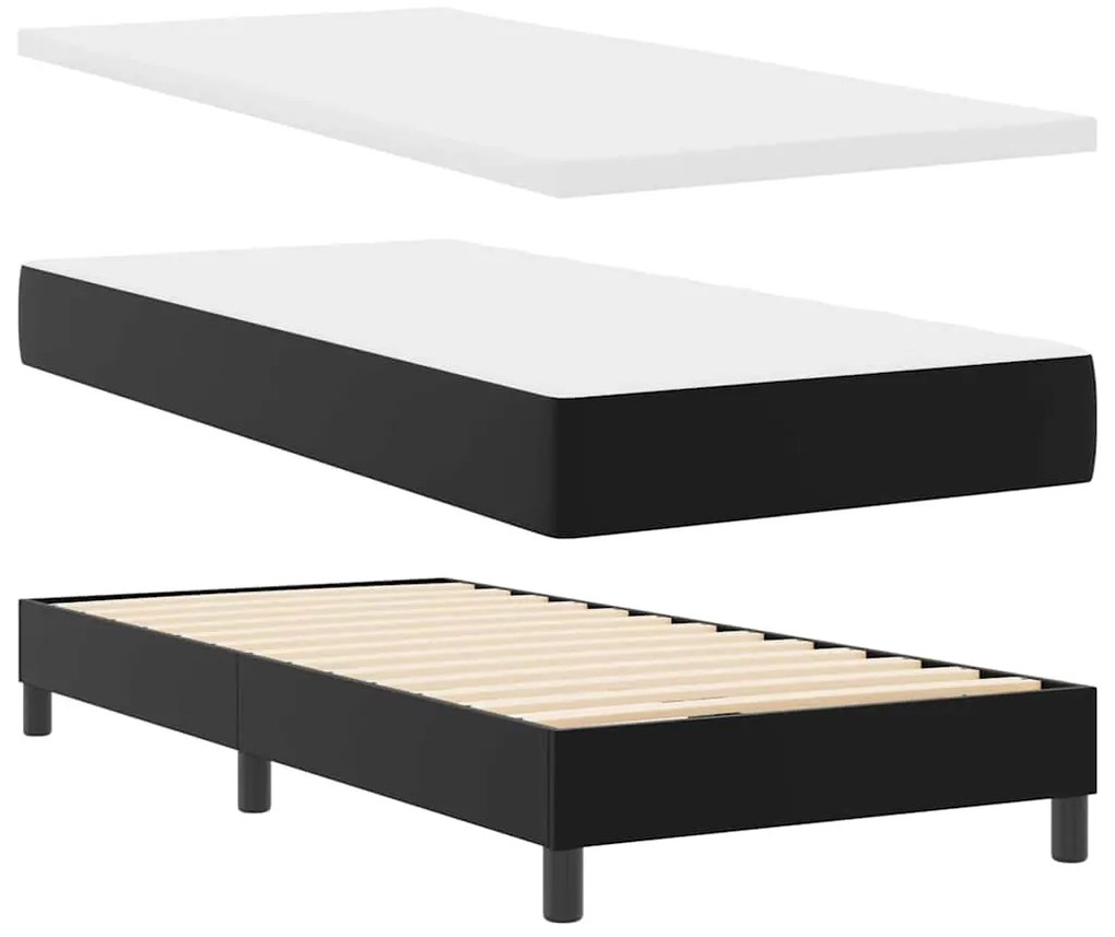 Cama Box com Colchão – Preto, 90x200 cm, Couro Sintético
