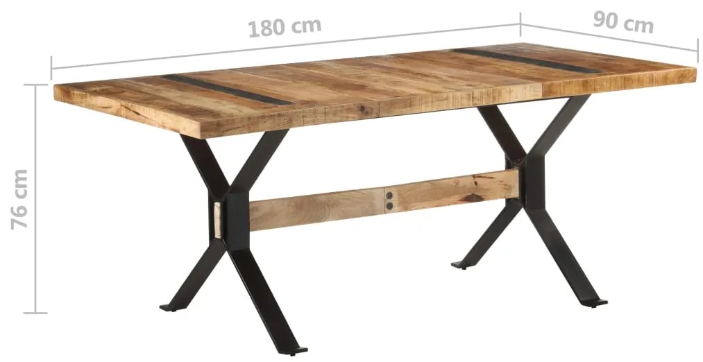 Mesa de jantar 180x90x76 cm madeira de mangueira áspera