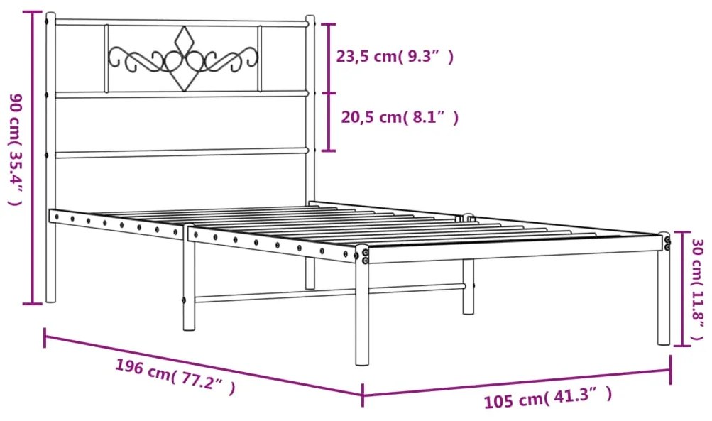 Estrutura de cama com cabeceira 100x190 cm metal branco