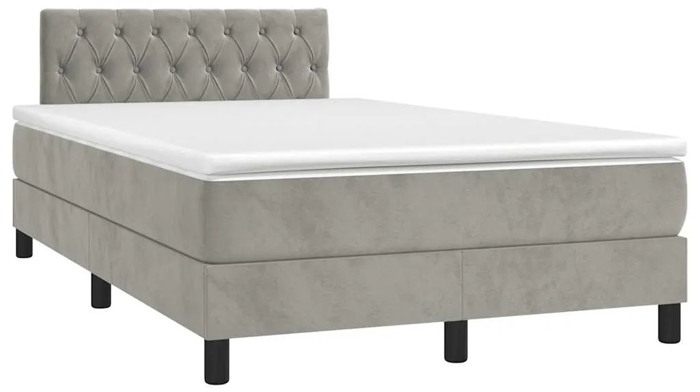 Cama box spring colchão LED 120x190 cm couro artif. cinza-claro